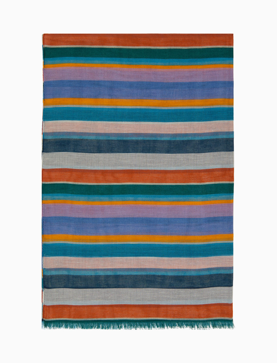 Unisex white cotton/linen/viscose scarf with multicoloured stripes - Gallo 1927 - Official Online Shop