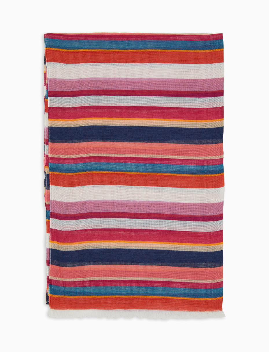 Unisex white cotton/linen/viscose scarf with multicoloured stripes - Gallo 1927 - Official Online Shop