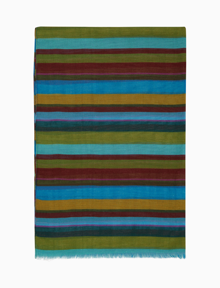 Unisex green cotton/linen/viscose scarf with multicoloured stripes - Gallo 1927 - Official Online Shop