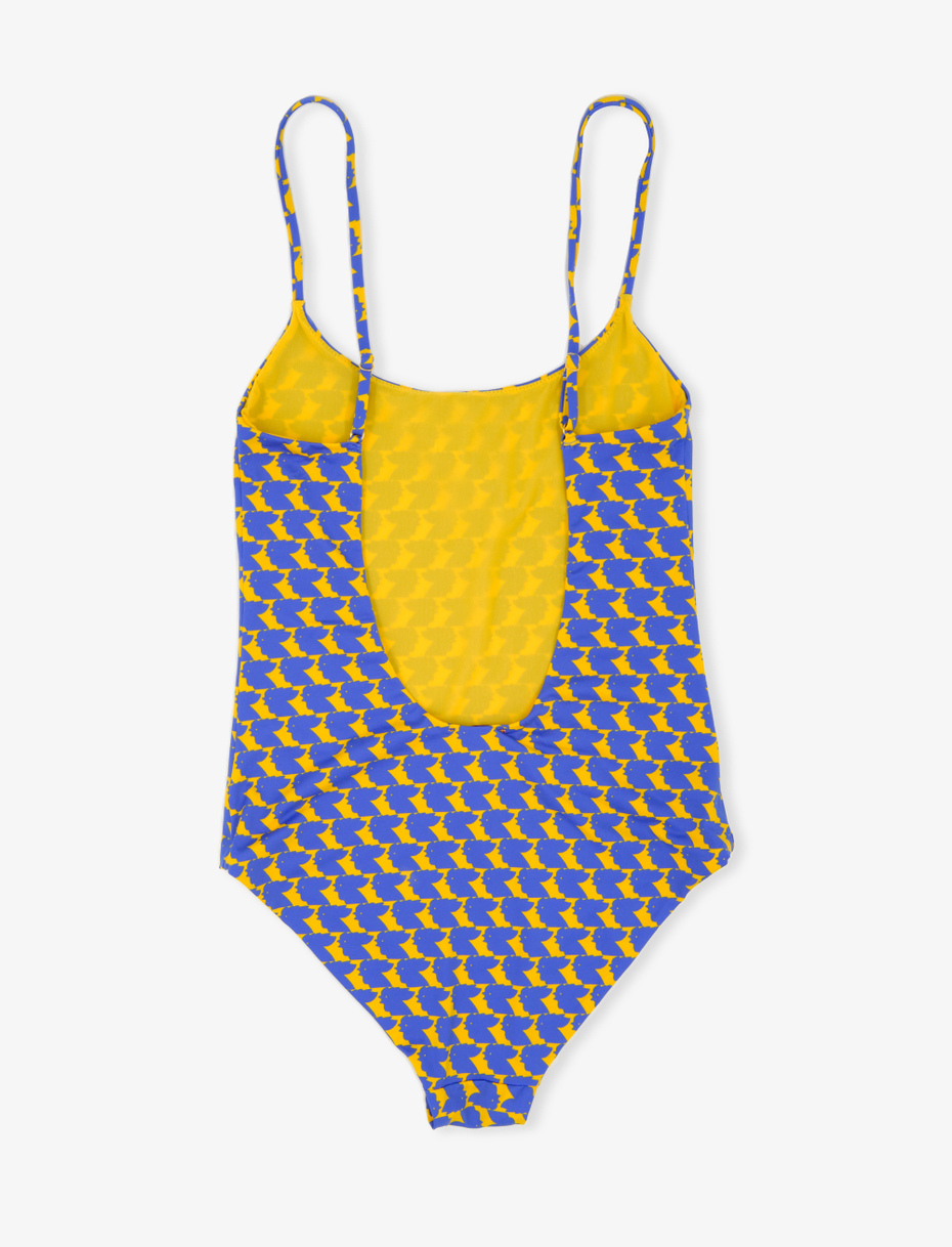 Women's polyamide one-piece swimsuit with coloured chicken motif, daffodil yellow - Gallo 1927 - Official Online Shop