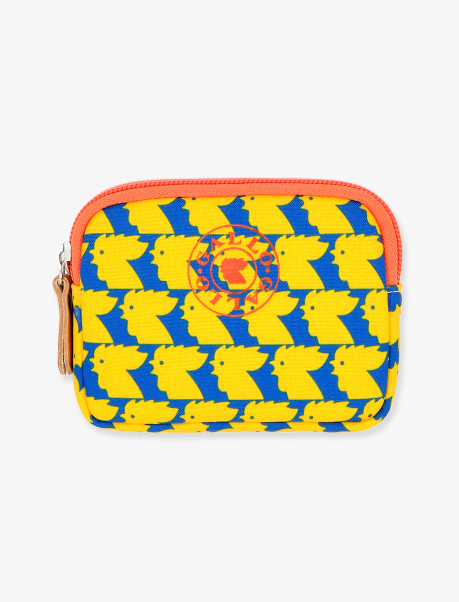 Unisex small cobalt blue polyester pouch with two-tone chicken motif - Gallo 1927 - Official Online Shop