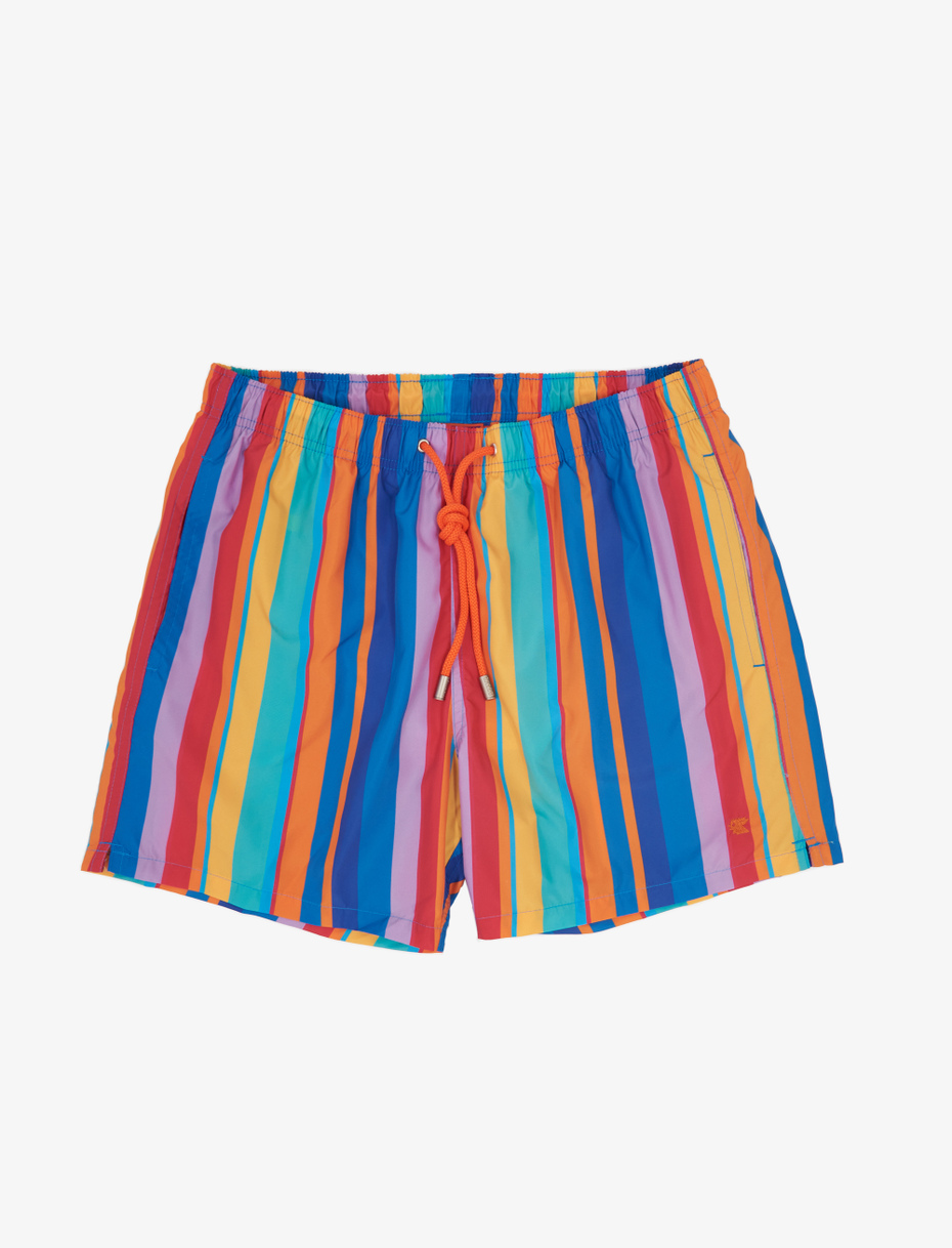 Men's Aegean blue polyester swim shorts with multicoloured stripes - Gallo 1927 - Official Online Shop