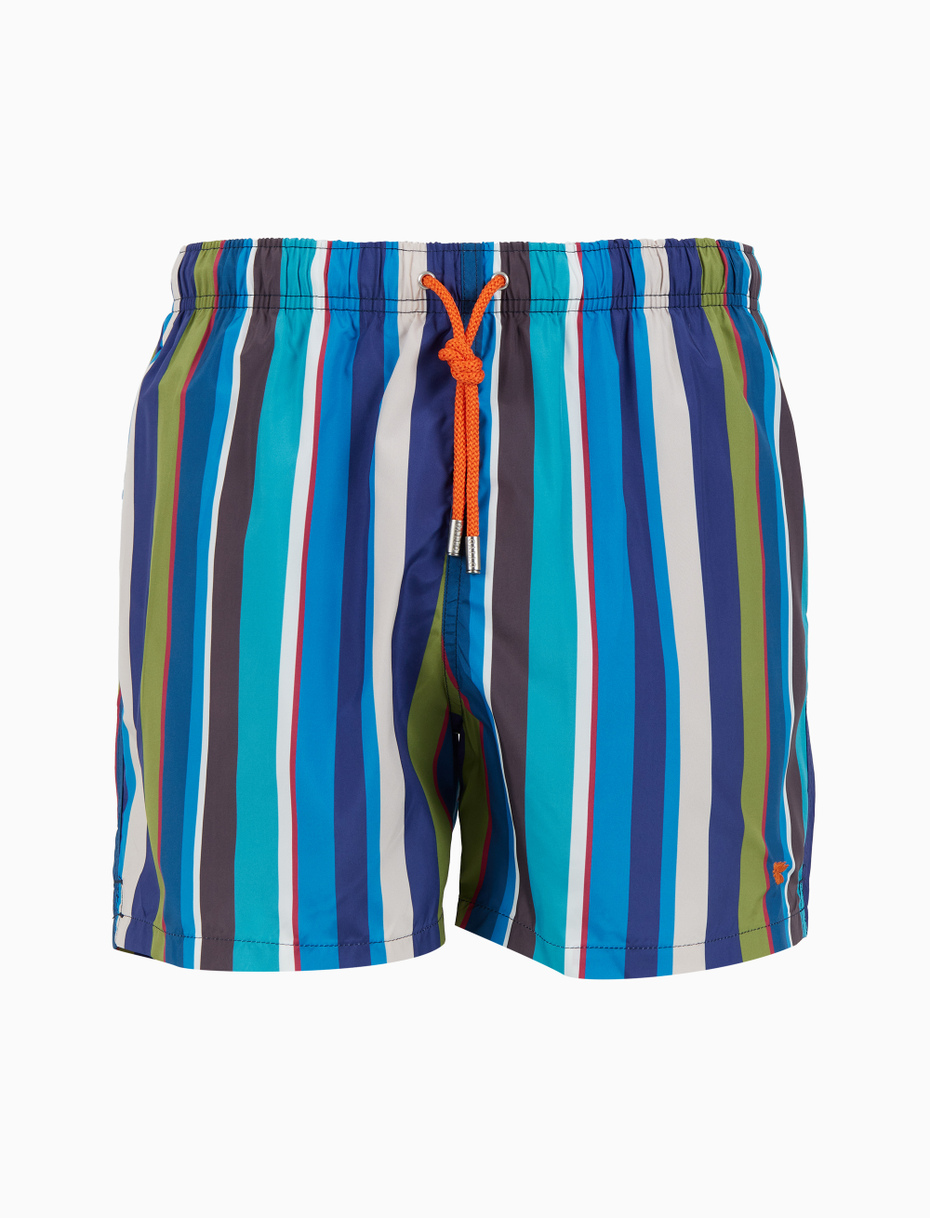 Men's blue swimming shorts with multicoloured stripes - Gallo 1927 - Official Online Shop