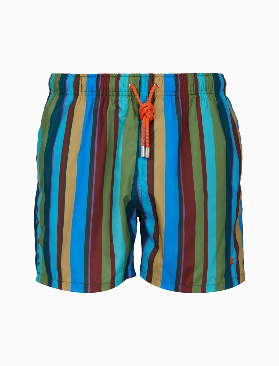 Men's green swimming shorts with multicoloured stripes - Gallo 1927 - Official Online Shop