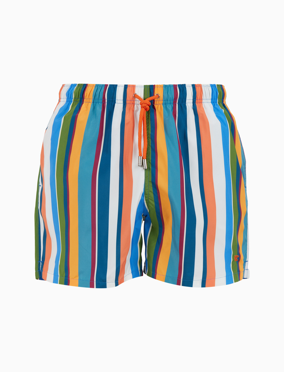 Men's white swimming shorts with multicoloured stripes - Gallo 1927 - Official Online Shop