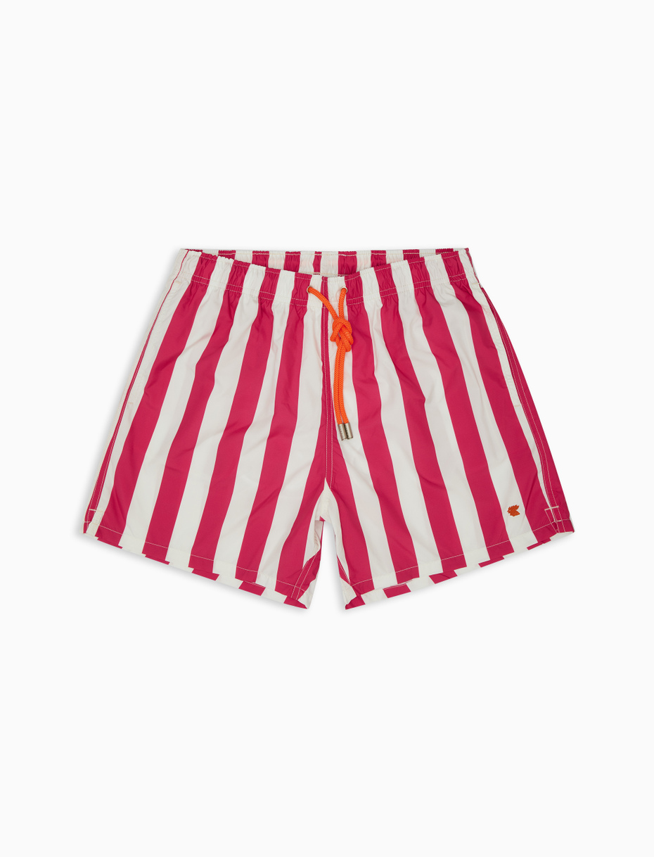 Men's white/fuchsia polyester swimming shorts with two-tone stripes - Gallo 1927 - Official Online Shop
