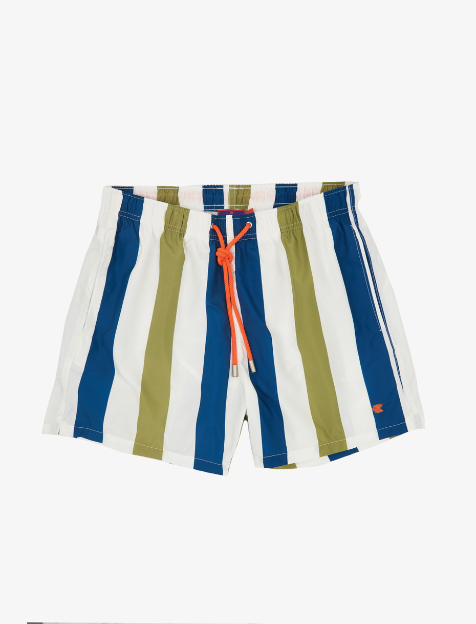 Men's lake green polyester swimming shorts with tricolour stripes - Gallo 1927 - Official Online Shop