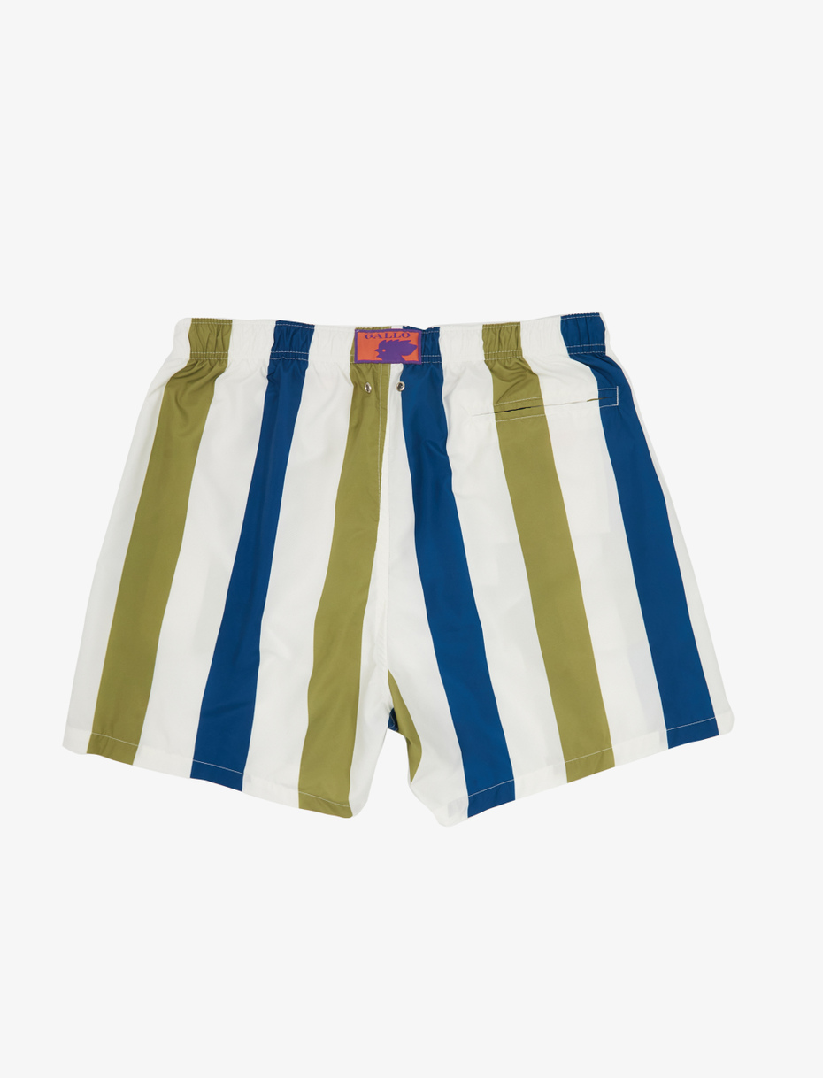 Men's lake green polyester swimming shorts with tricolour stripes - Gallo 1927 - Official Online Shop