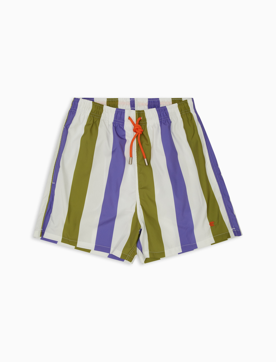 Men's olive green polyester swimming shorts with tricolour stripes - Gallo 1927 - Official Online Shop
