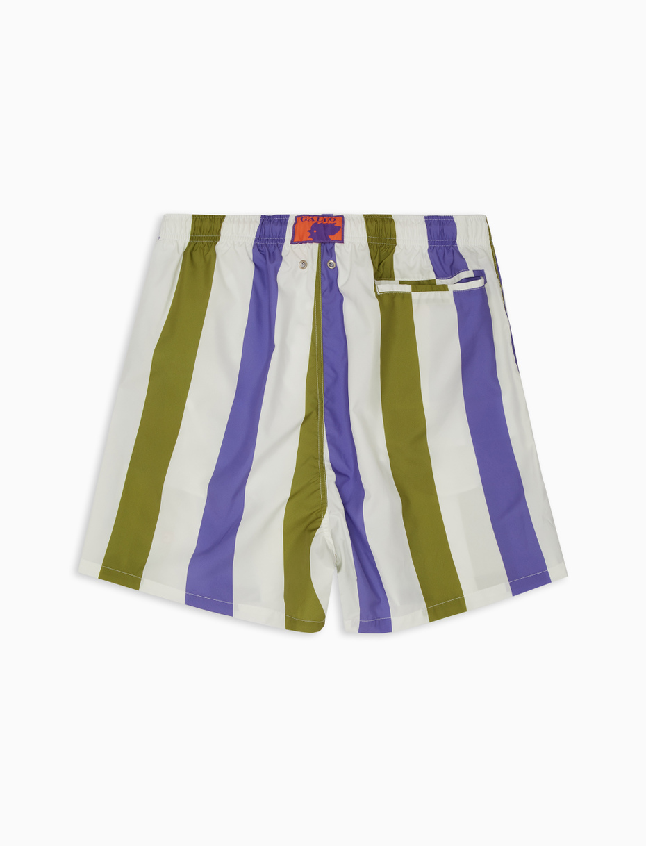 Men's olive green polyester swimming shorts with tricolour stripes - Gallo 1927 - Official Online Shop