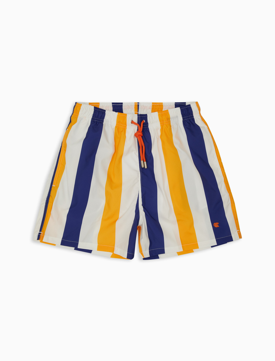 Men's dark blue polyester swimming shorts with tricolour stripes - Gallo 1927 - Official Online Shop