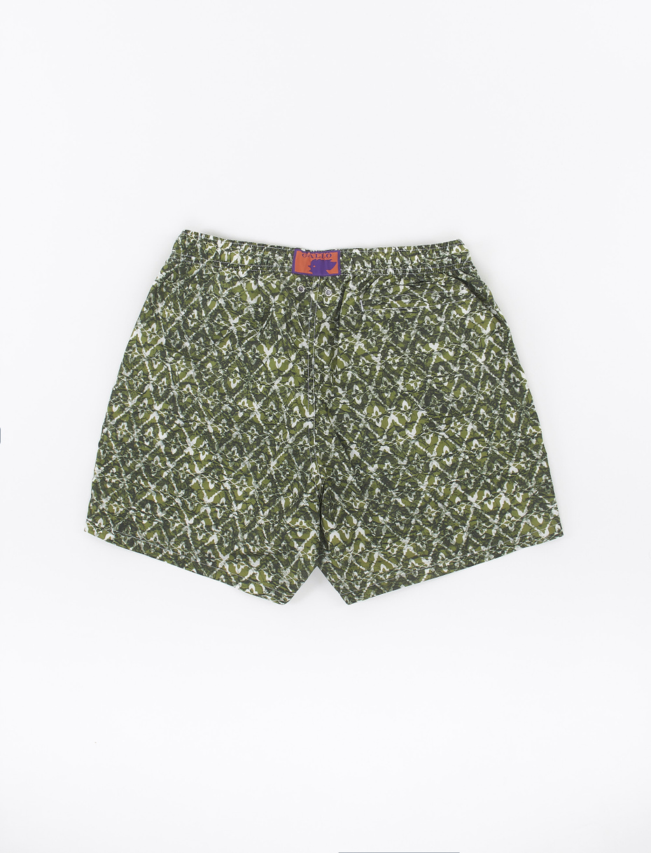 Men's olive green polyester swimming shorts with batik motif - Gallo 1927 - Official Online Shop