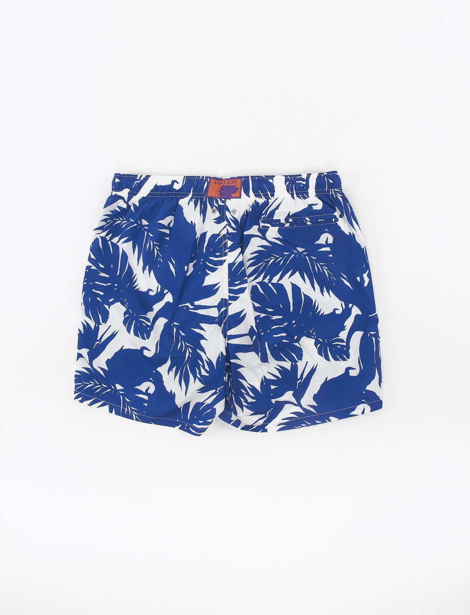 Men's polyester swimming shorts with tropical leaf motif, Prussian blue - Gallo 1927 - Official Online Shop