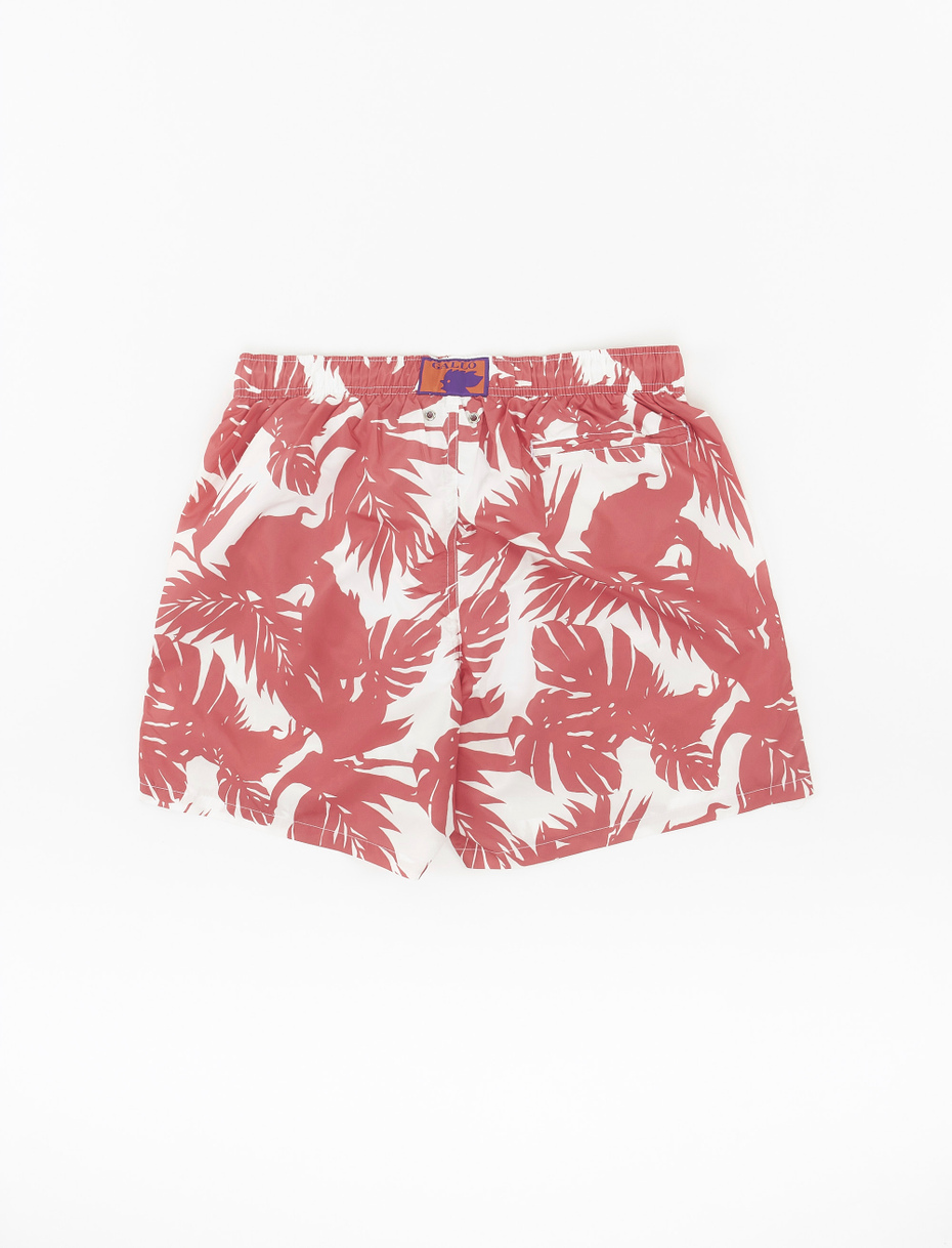 Men's polyester swimming shorts with tropical leaf motif, azalea pink - Gallo 1927 - Official Online Shop