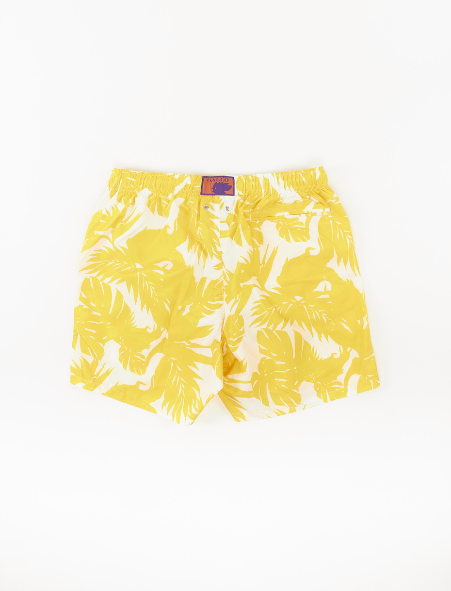 Men's polyester swimming shorts with tropical leaf motif, daffodil yellow - Gallo 1927 - Official Online Shop