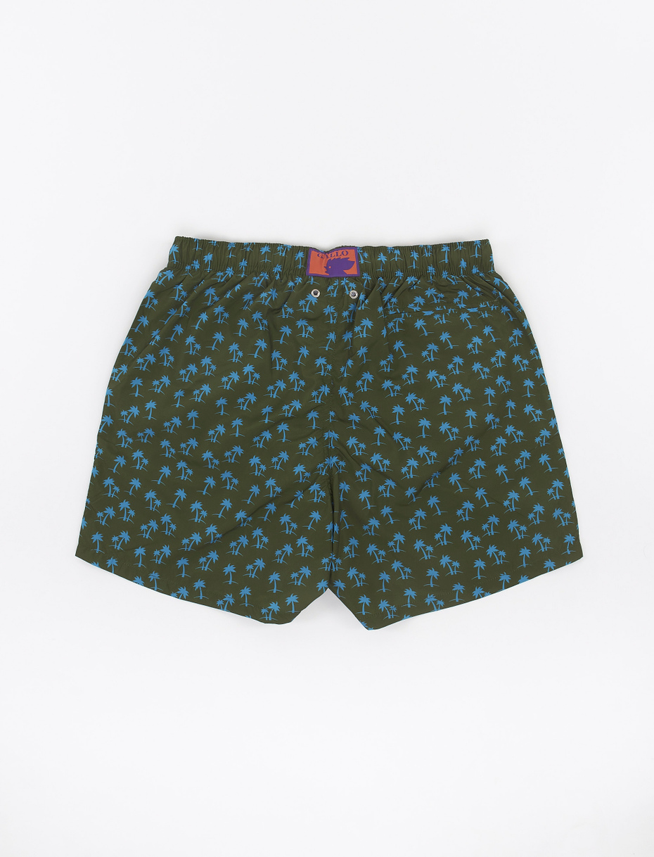 Men's army green polyester swimming shorts with palm tree motif - Gallo 1927 - Official Online Shop
