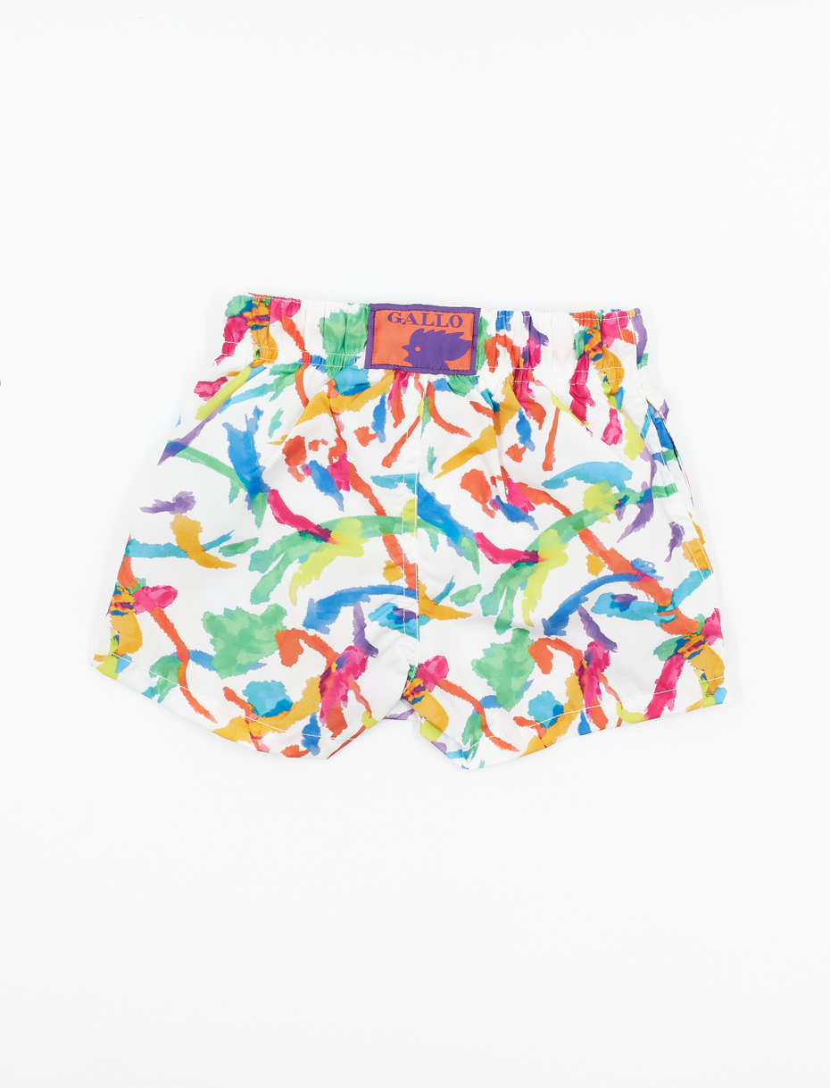 Kids' white polyester swimming shorts with paint splash motif - Gallo 1927 - Official Online Shop