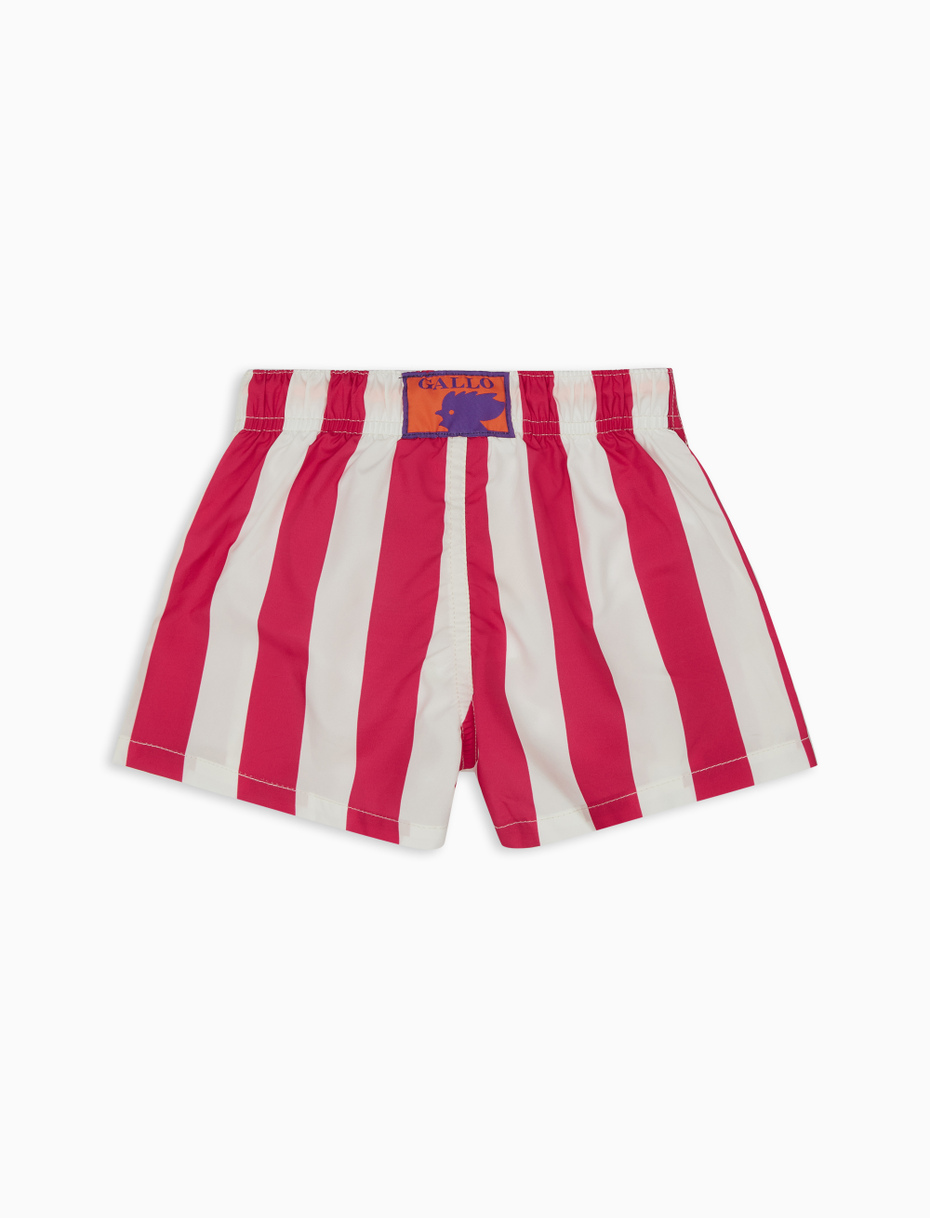 Kids' white/fuchsia polyester swimming shorts with two-tone stripes - Gallo 1927 - Official Online Shop
