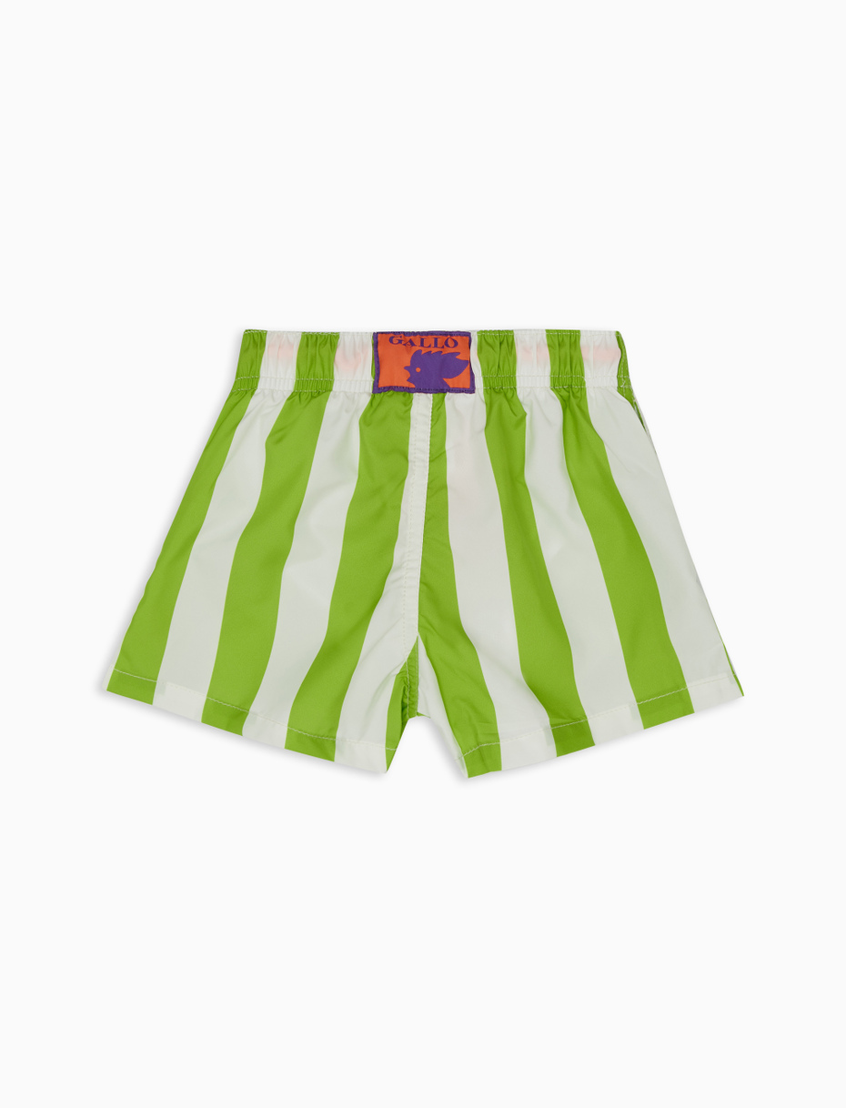 Kids' white/mapo green polyester swimming shorts with two-tone stripes - Gallo 1927 - Official Online Shop