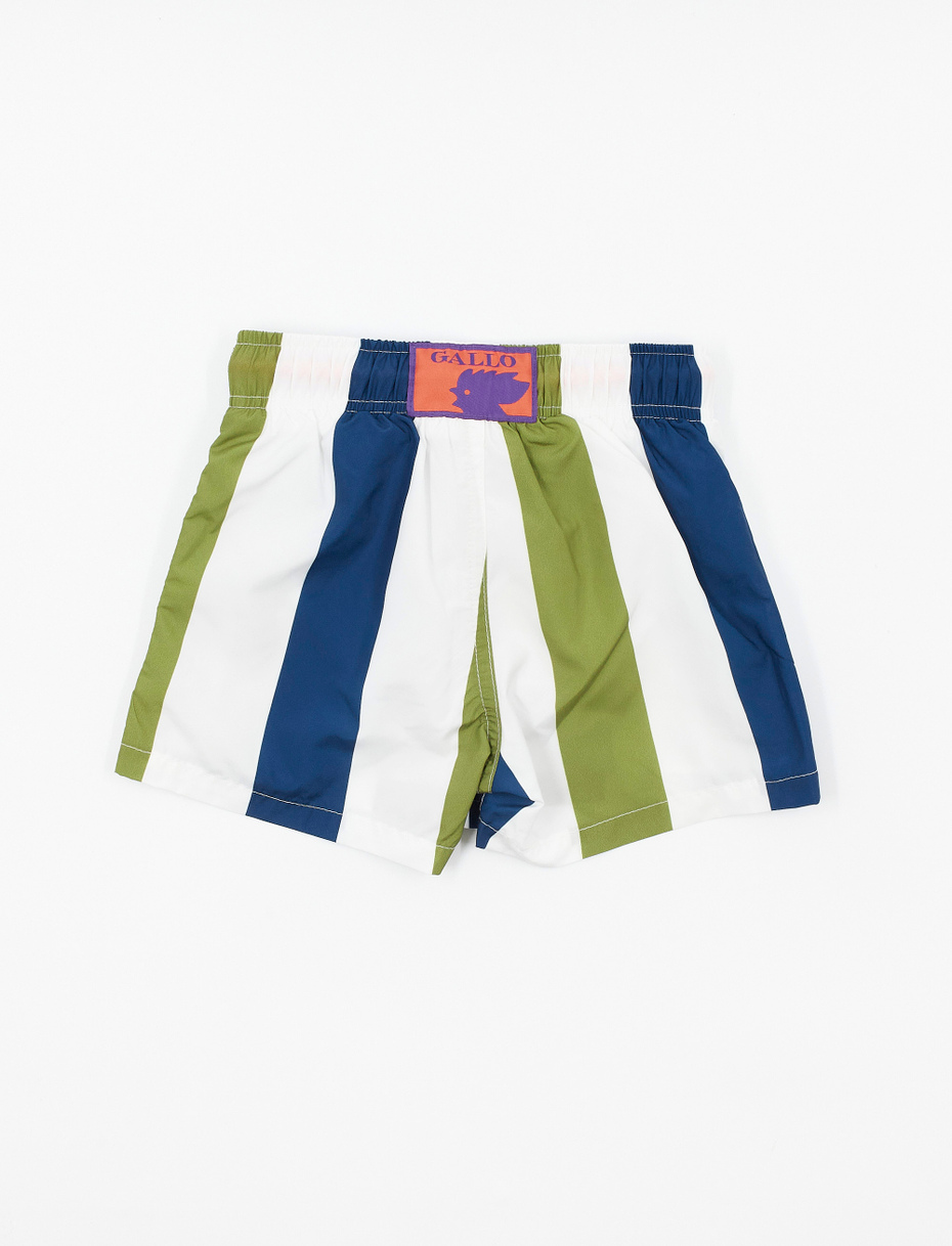 Kids' lake green polyester swimming shorts with tricolour stripes - Gallo 1927 - Official Online Shop