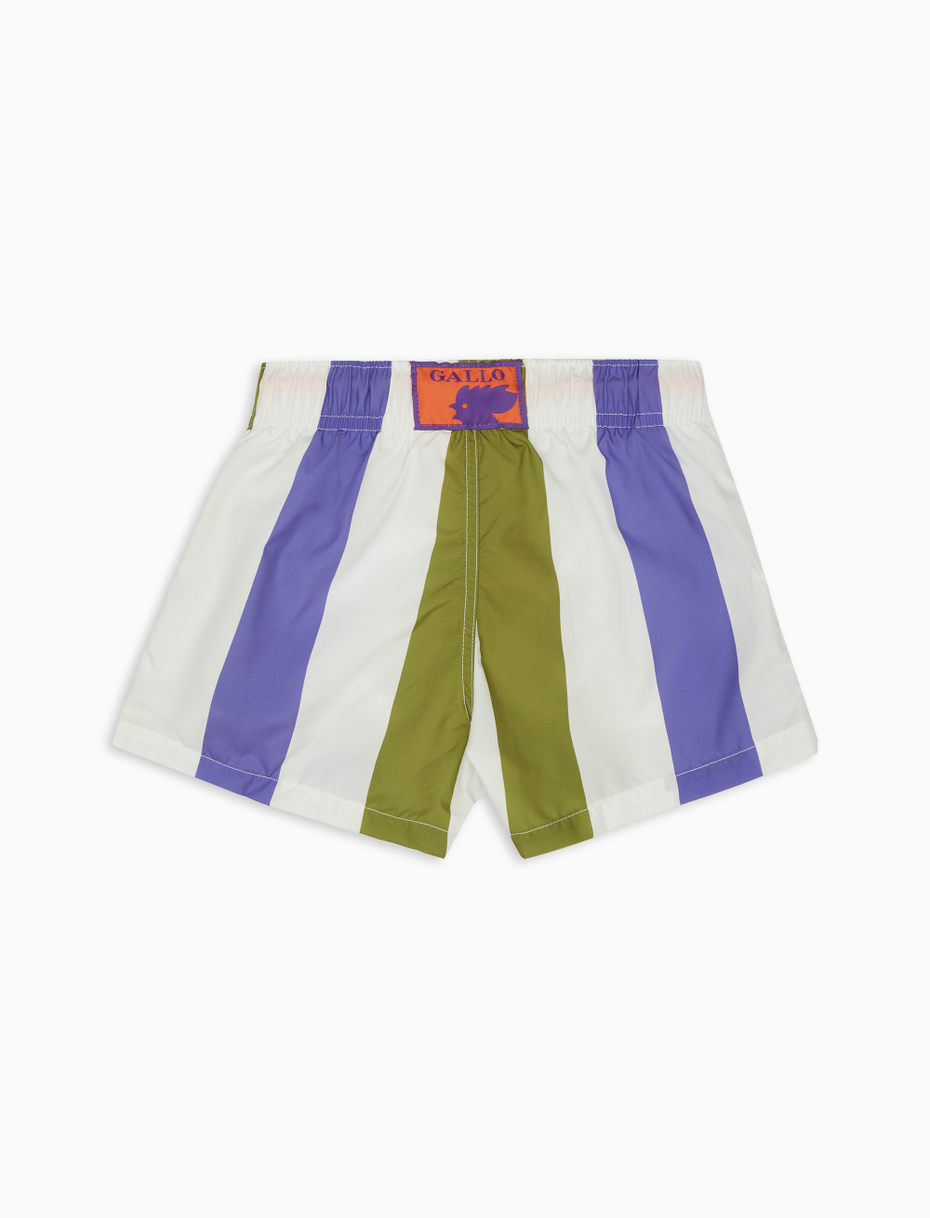 Kids' olive green polyester swimming shorts with tricolour stripes - Gallo 1927 - Official Online Shop