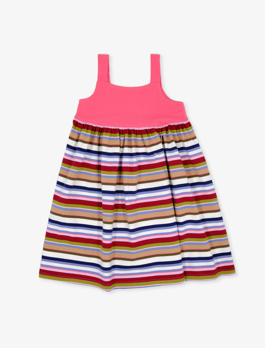 Girls' white cotton dress with shoulder straps and multicoloured stripes - Gallo 1927 - Official Online Shop