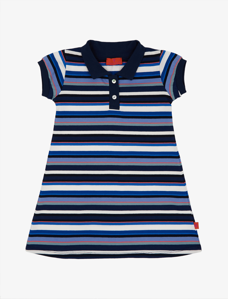 Vestito polo bambina cotone blu royal righe multicolor - Gallo 1927 - Official Online Shop