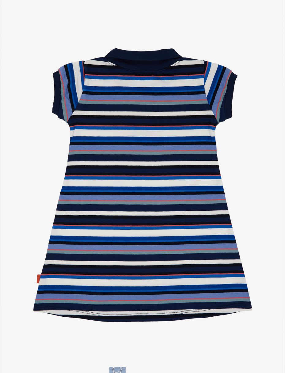 Girls' royal blue cotton polo dress with multicoloured stripes - Gallo 1927 - Official Online Shop