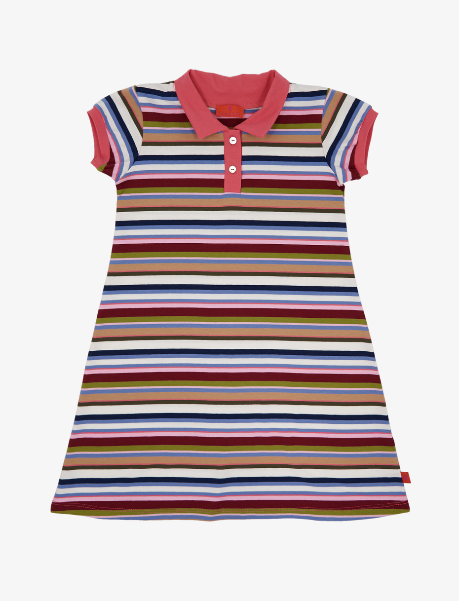 Girls' white cotton polo dress with multicoloured stripes - Gallo 1927 - Official Online Shop