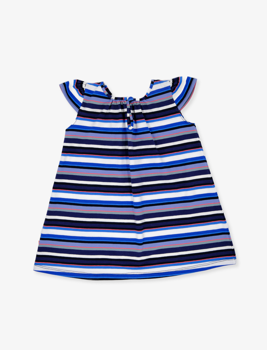 Girls' royal blue cotton crew-neck dress with multicoloured stripes - Gallo 1927 - Official Online Shop