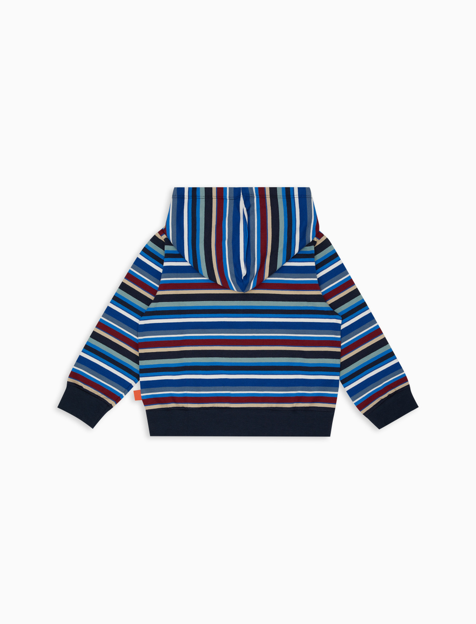 Kids' royal blue cotton hoodie with multicoloured stripes - Gallo 1927 - Official Online Shop