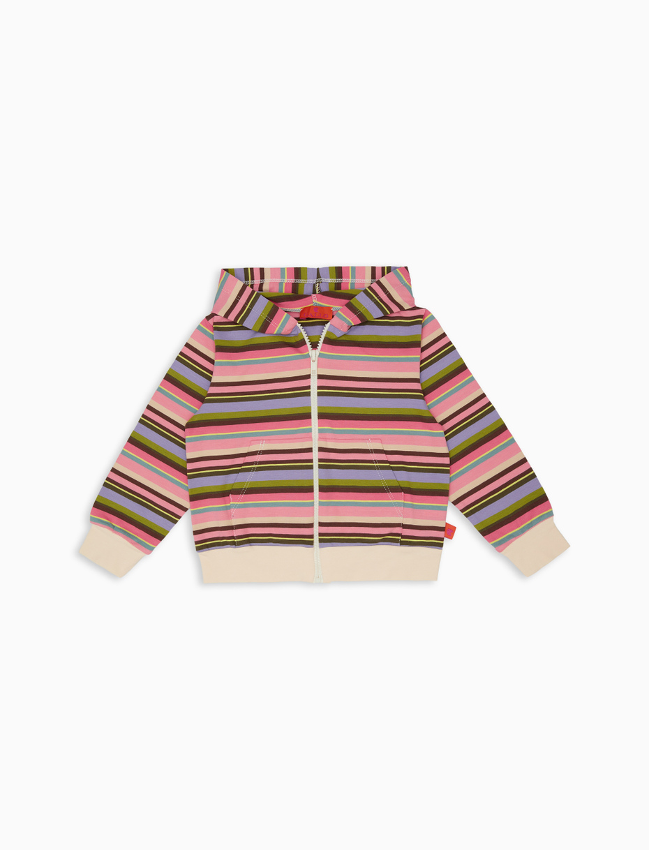 Kids' geranium cotton hoodie with multicoloured stripes - Gallo 1927 - Official Online Shop