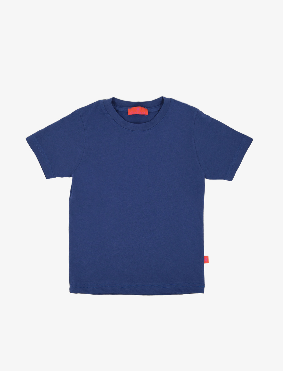 Kids' plain topaz blue cotton T-shirt with crew neck - Gallo 1927 - Official Online Shop