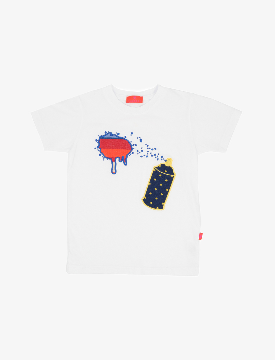 Kids' plain white cotton T-shirt with embroidered spray can - Gallo 1927 - Official Online Shop