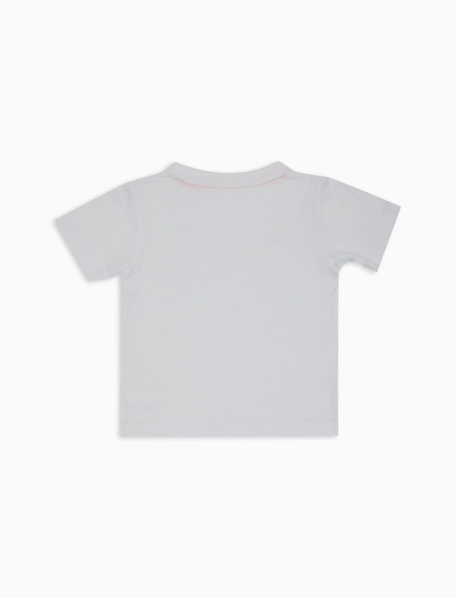 Kids' plain white cotton T-shirt with multicoloured striped breast pocket - Gallo 1927 - Official Online Shop