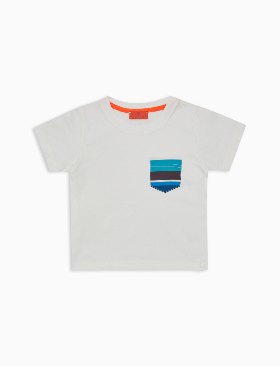 T-shirt bambino cotone tinta unita con taschino righe multicolor bianco - Gallo 1927 - Official Online Shop