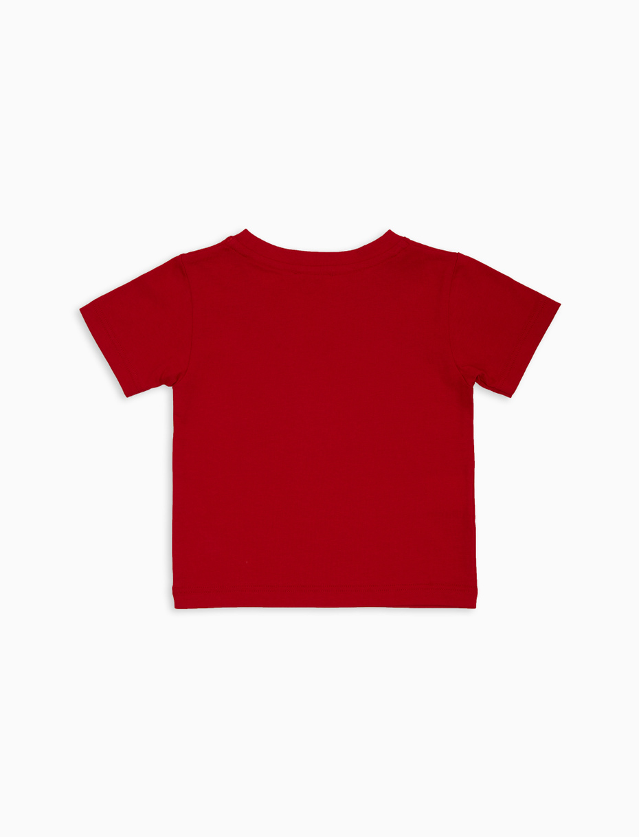 Kids' plain red cotton T-shirt with multicoloured striped breast pocket - Gallo 1927 - Official Online Shop