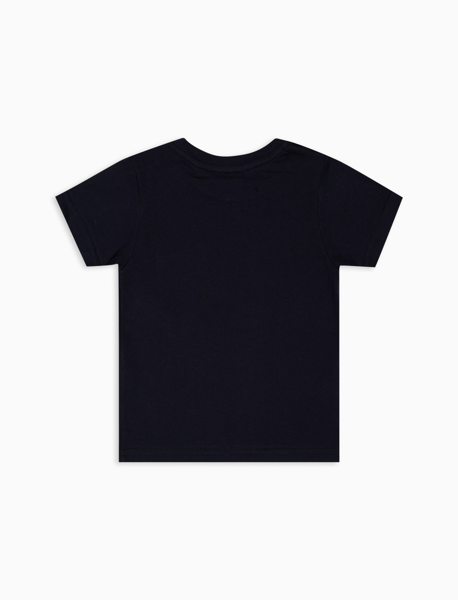 Kids' plain blue cotton T-shirt with pocket and multicoloured stripes - Gallo 1927 - Official Online Shop