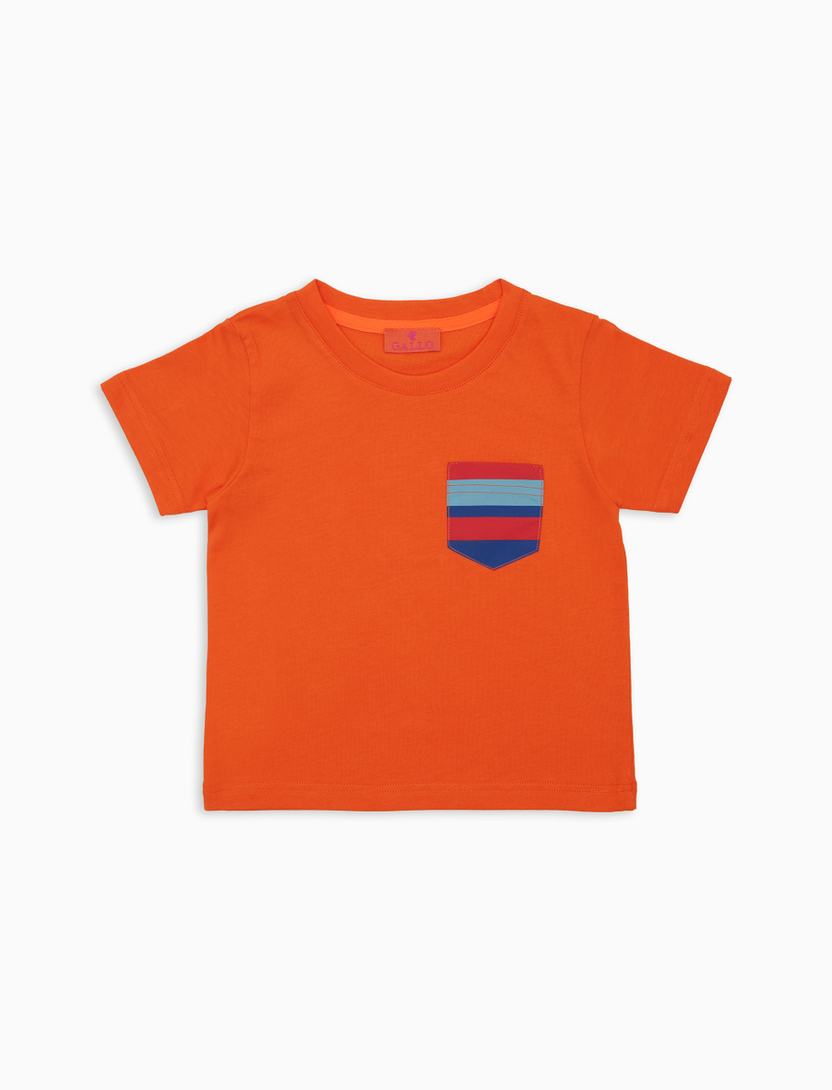 T-shirt bambino cotone tinta unita con taschino righe multicolor arancio - Gallo 1927 - Official Online Shop