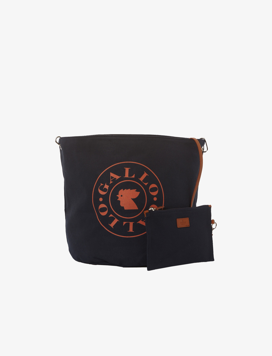 Unisex plain navy blue cotton bucket bag with multicoloured shoulder strap - Gallo 1927 - Official Online Shop