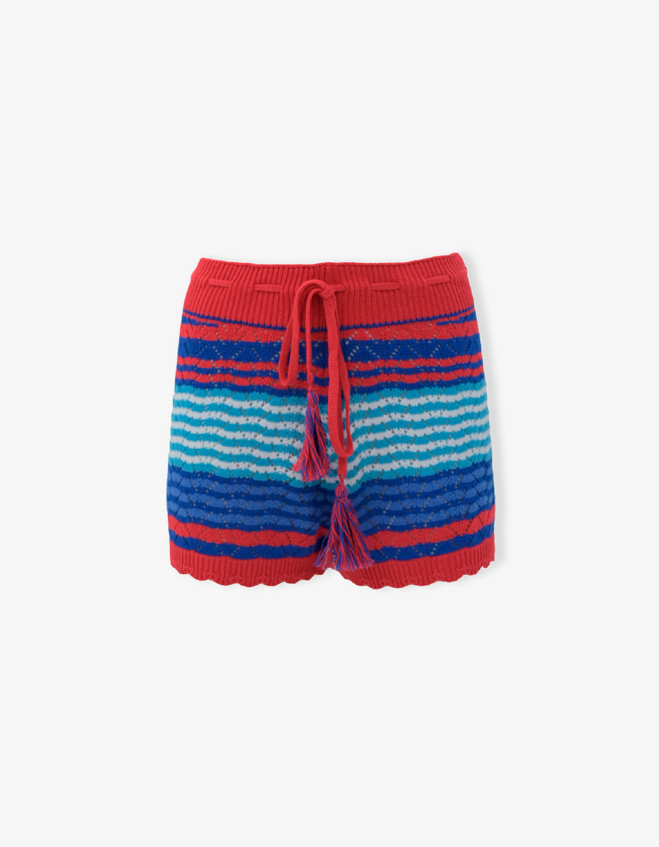 Women's cherry red cotton shorts with different-size stripes | Gallo