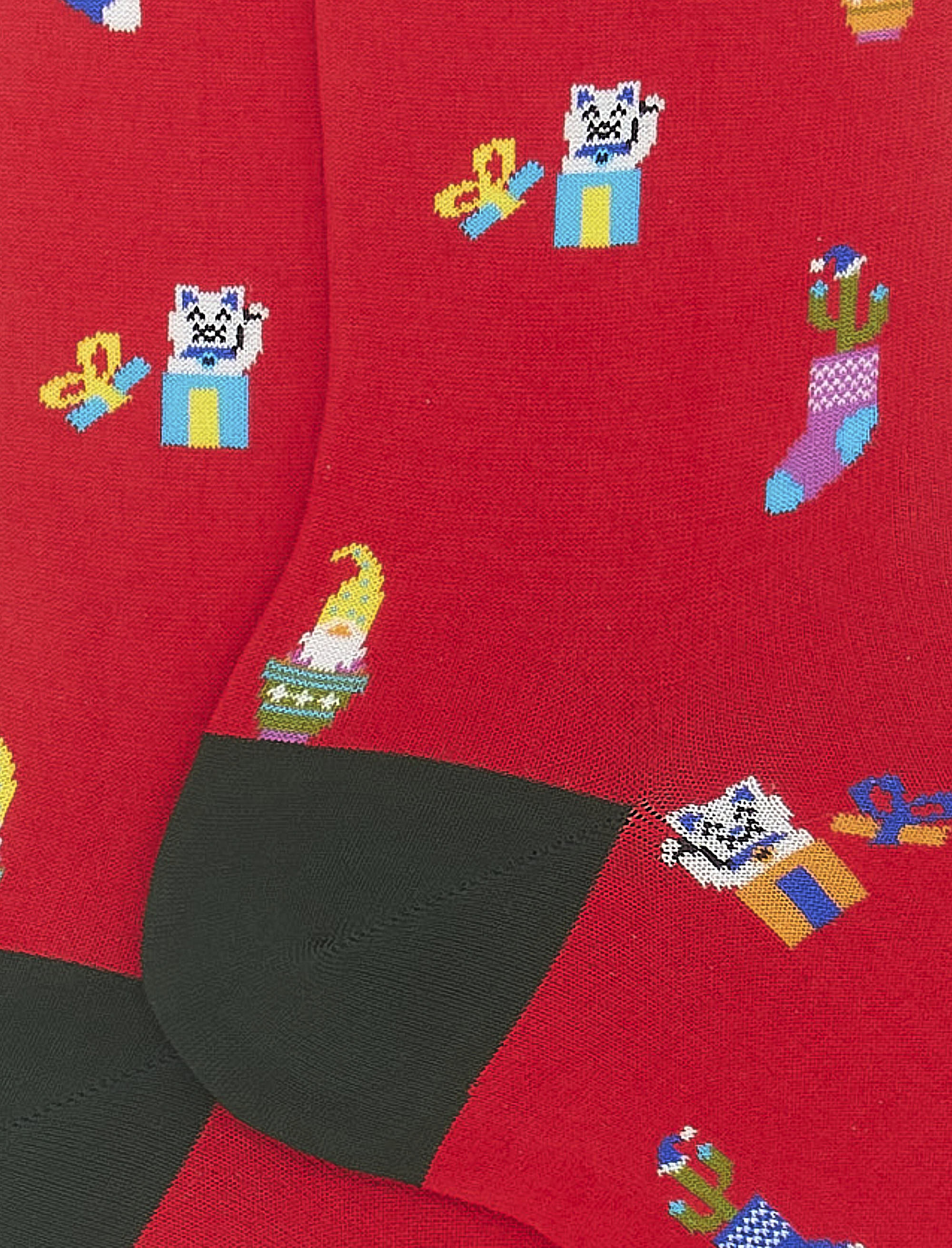 Women's short poppy red light cotton socks with Christmas motif - Gallo 1927 - Official Online Shop