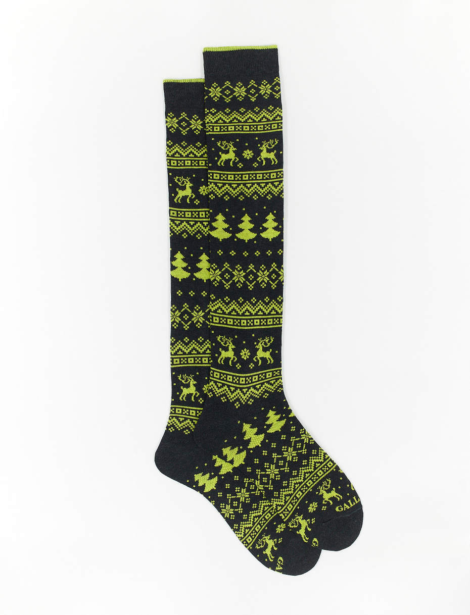 Men's long charcoal grey cotton socks with decorative Christmas motif - Gallo 1927 - Official Online Shop