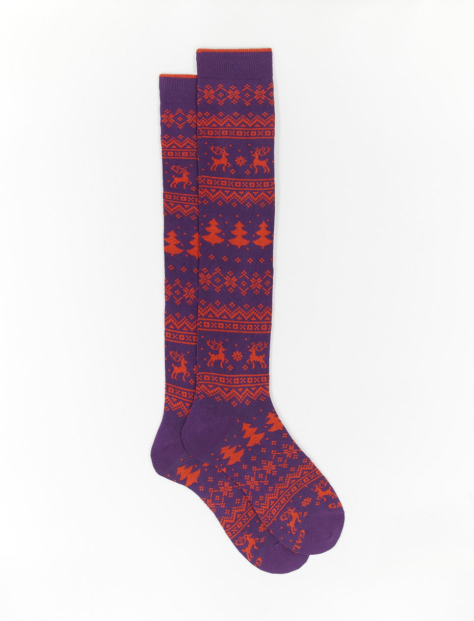 Men's long strelizia cotton socks with decorative Christmas motif - Gallo 1927 - Official Online Shop