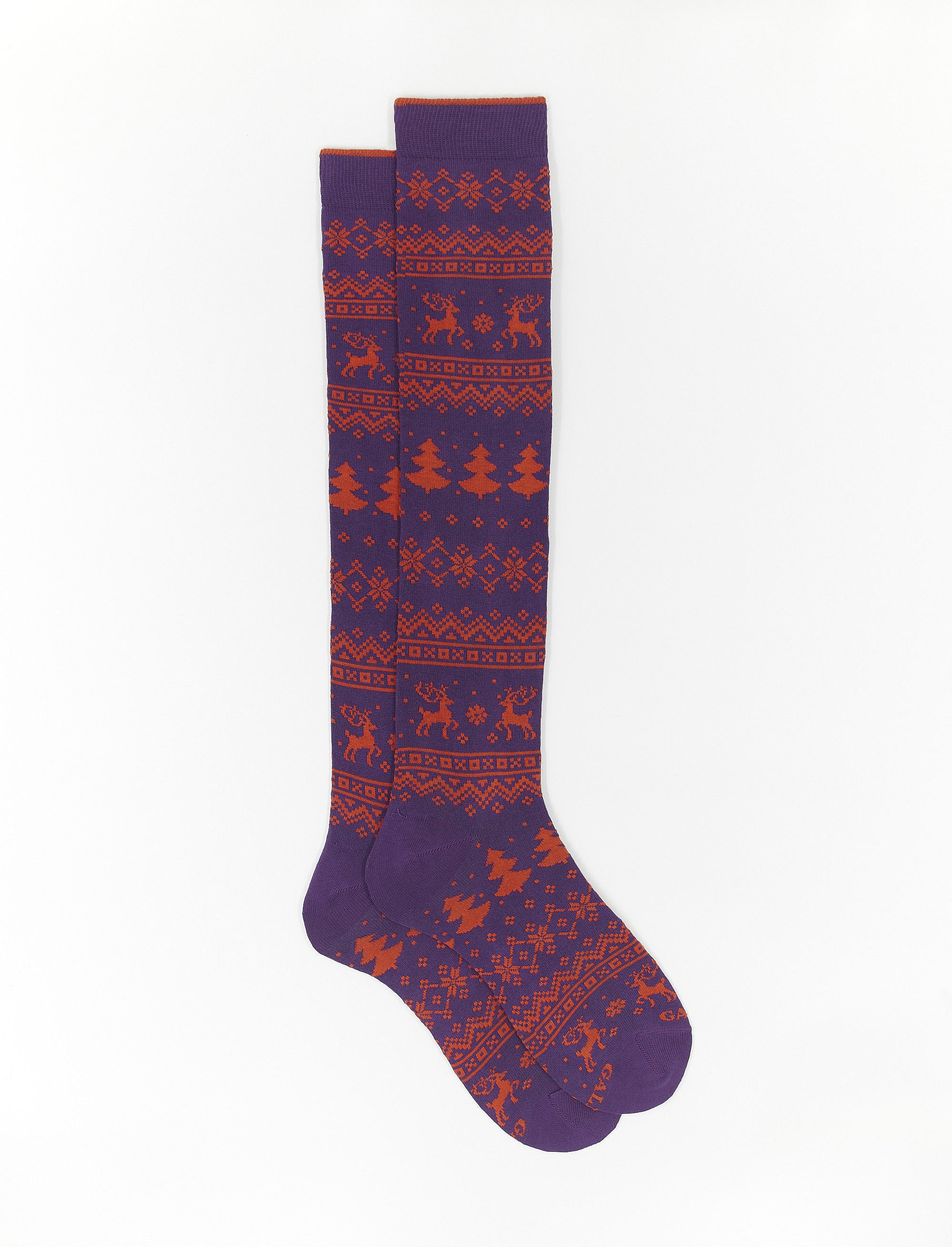 Women's long strelizia cotton socks with decorative Christmas motif - Gallo 1927 - Official Online Shop