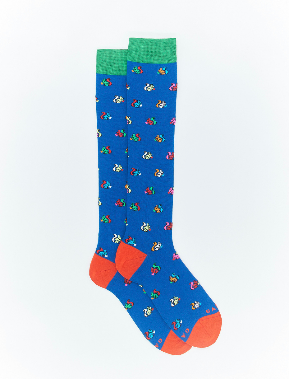 Men's long cosmos blue light cotton socks with squirrel motif - Gallo 1927 - Official Online Shop