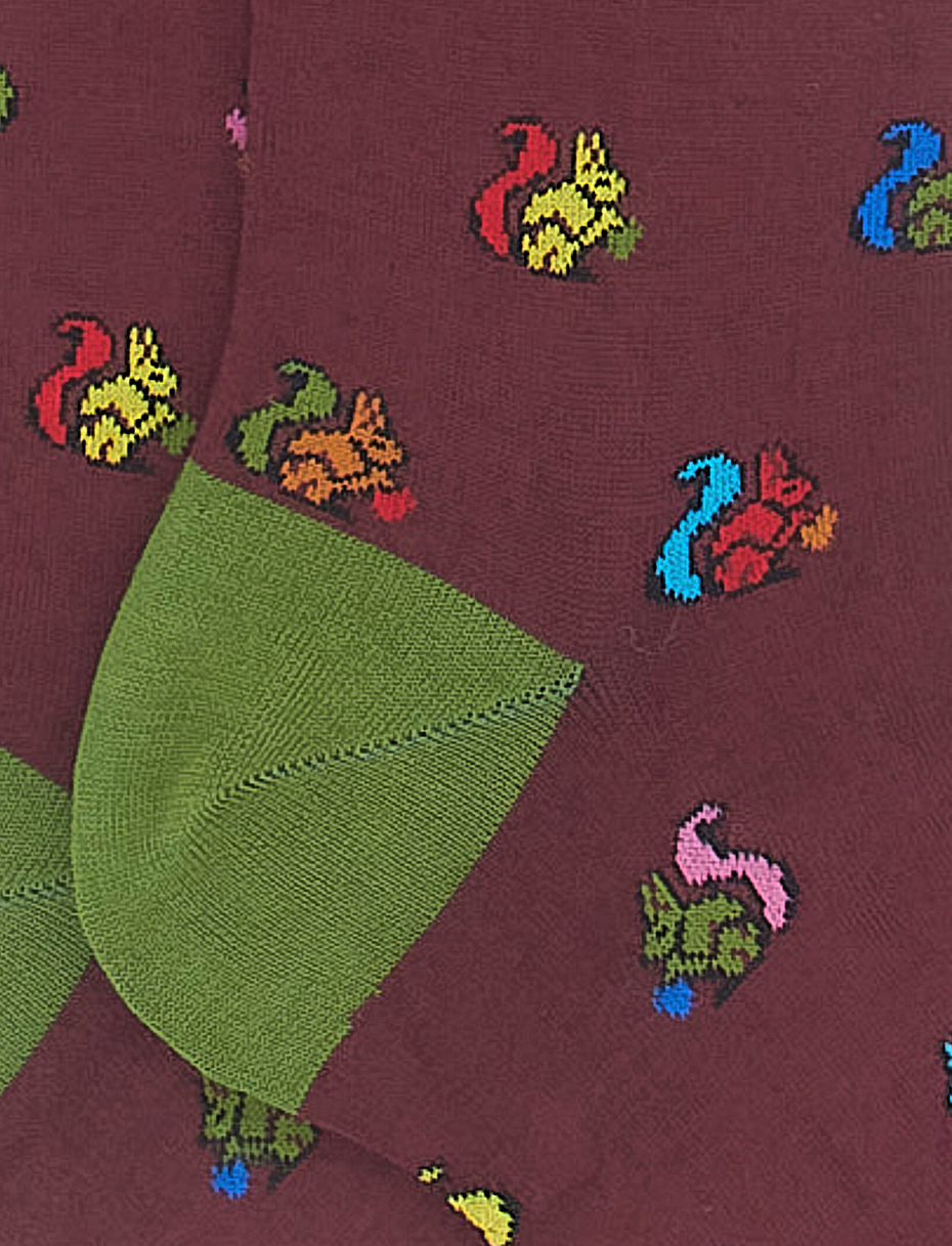 Men's long berry light cotton socks with squirrel motif - Gallo 1927 - Official Online Shop
