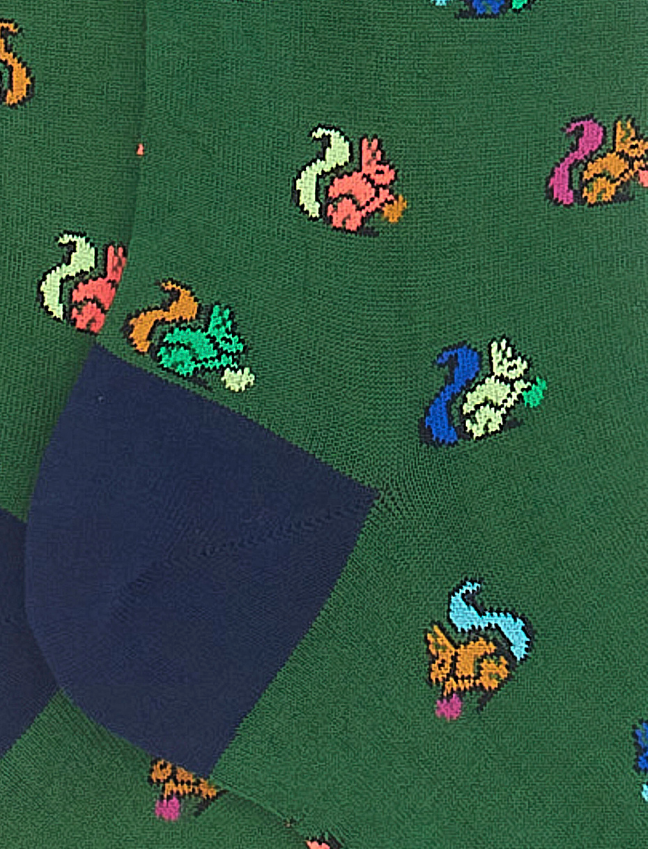 Men's long billiard green light cotton socks with squirrel motif - Gallo 1927 - Official Online Shop