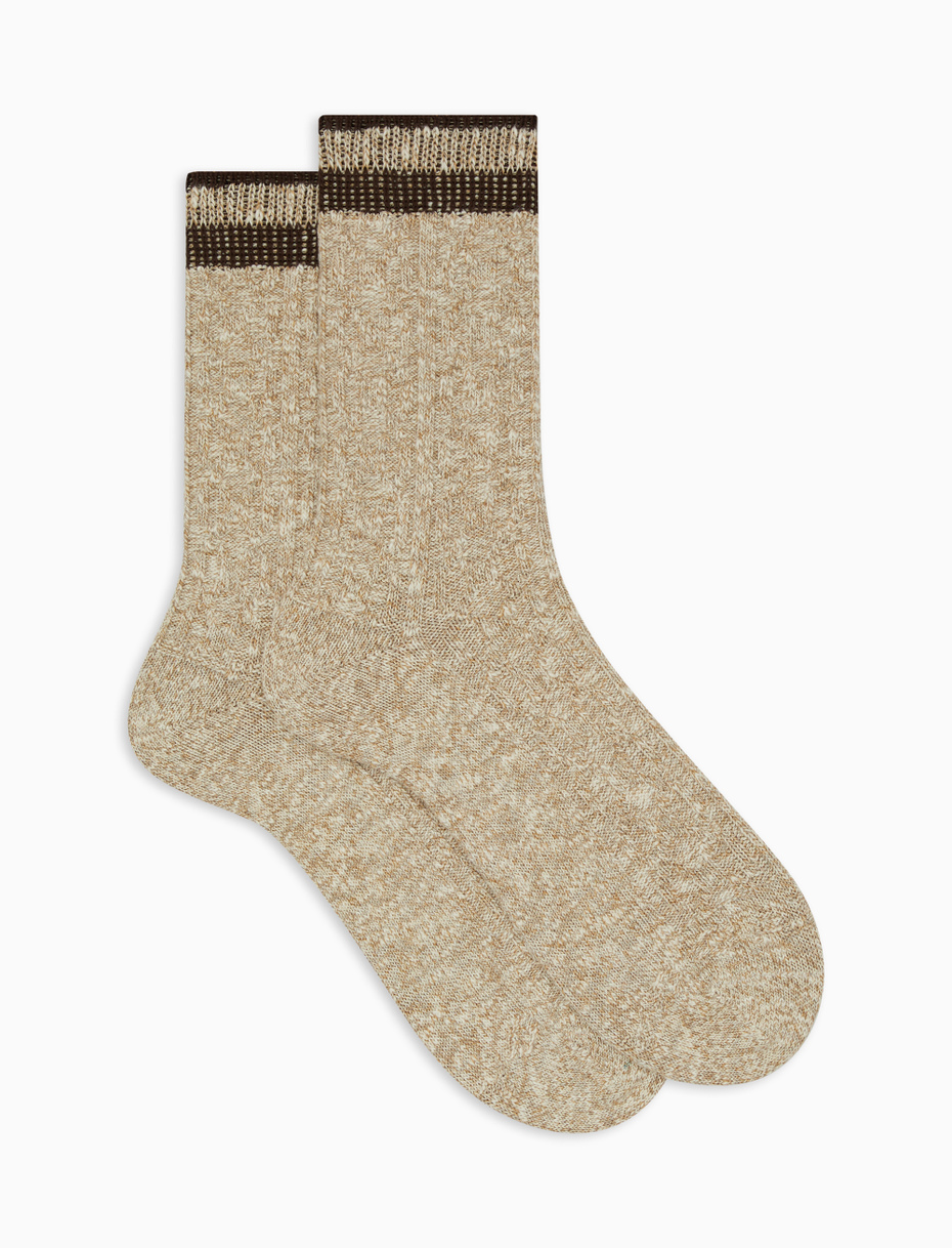 Unisex short plain beige cotton socks with diamond detail - Gallo 1927 - Official Online Shop