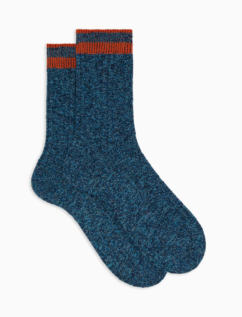 Unisex short plain blue cotton socks with diamond detail - Gallo 1927 - Official Online Shop